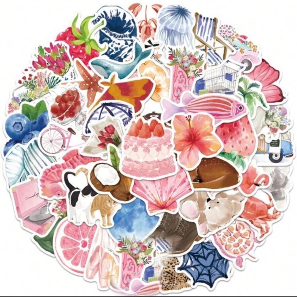 50Pcs Aesthetic Stickers Watercolor Stickers Journal Stickers Cute Stickers